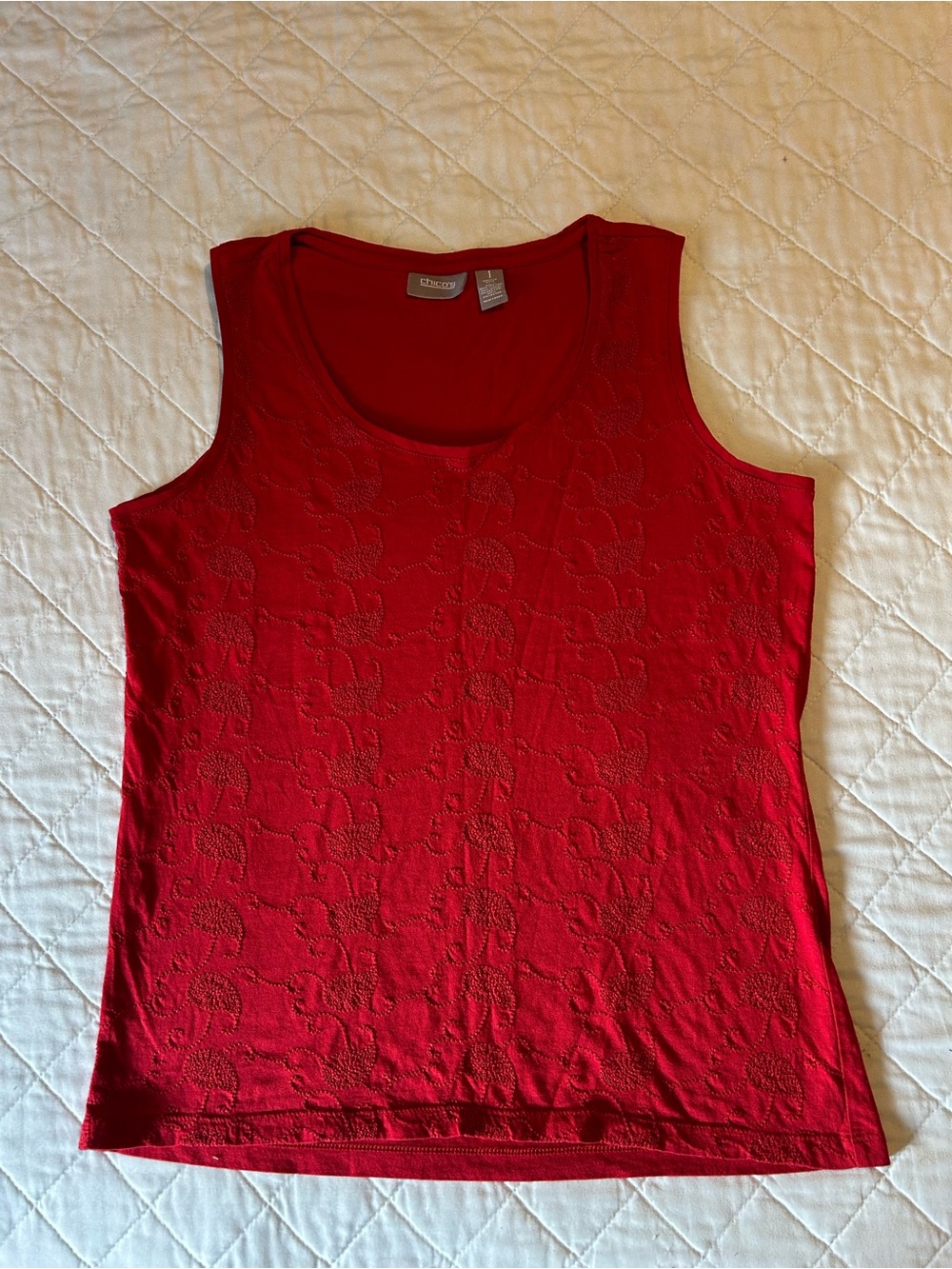 Red Textured Sleeveless Tank Top